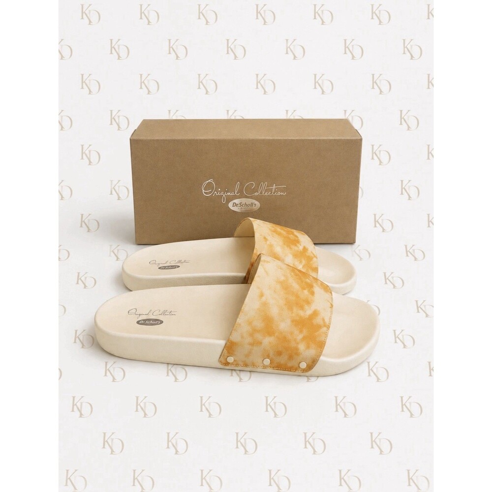 Dr. Scholl's Pisces Yellow White Tie  Dye Women's Slides Size 11M New In Box